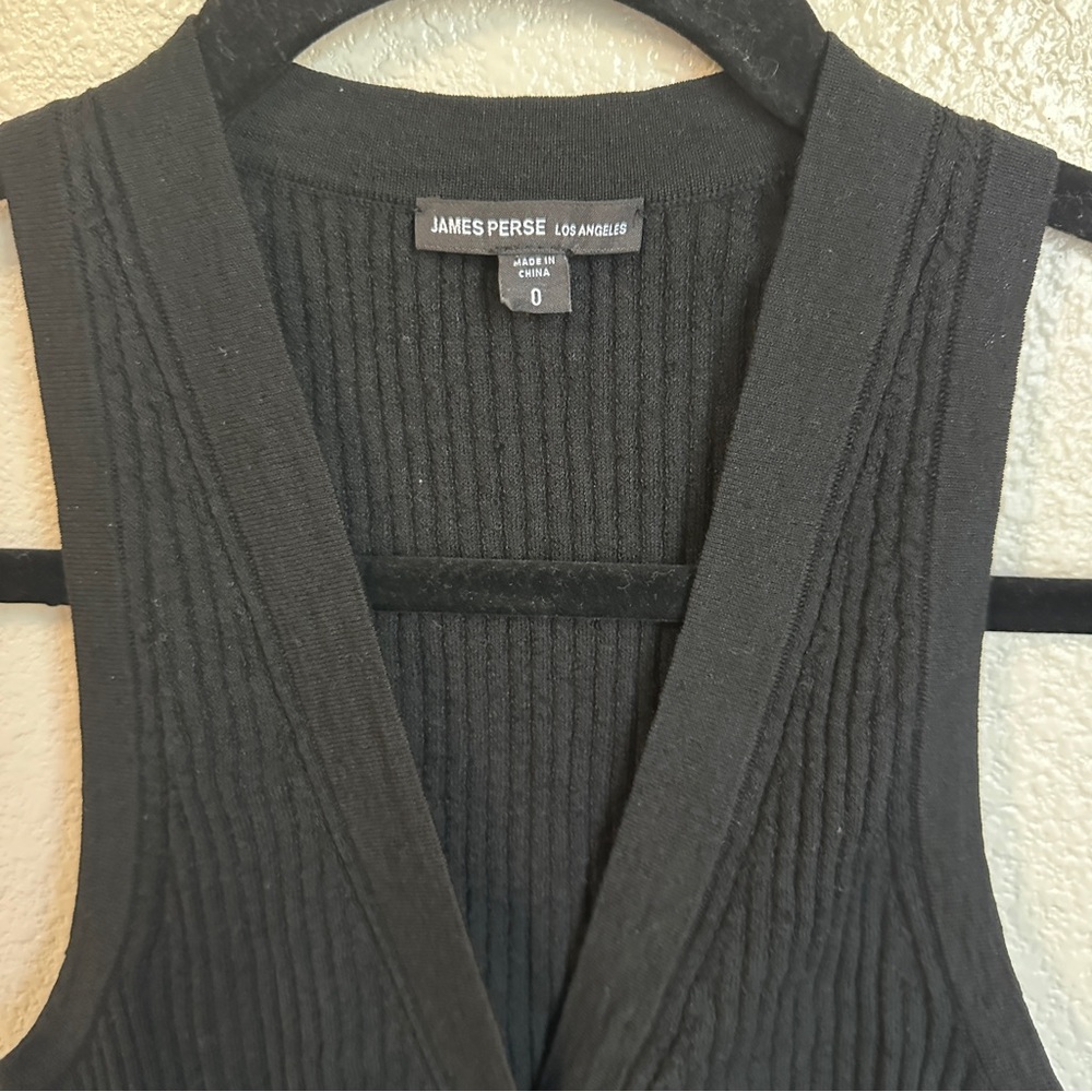 James Perse Ribbed Linen Blend Vest Sz 0 Black - Picture 2 of 8